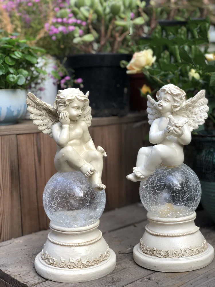2 шт. Европейский ручной работы Смола Солнечный Ангел статуя украшения дома