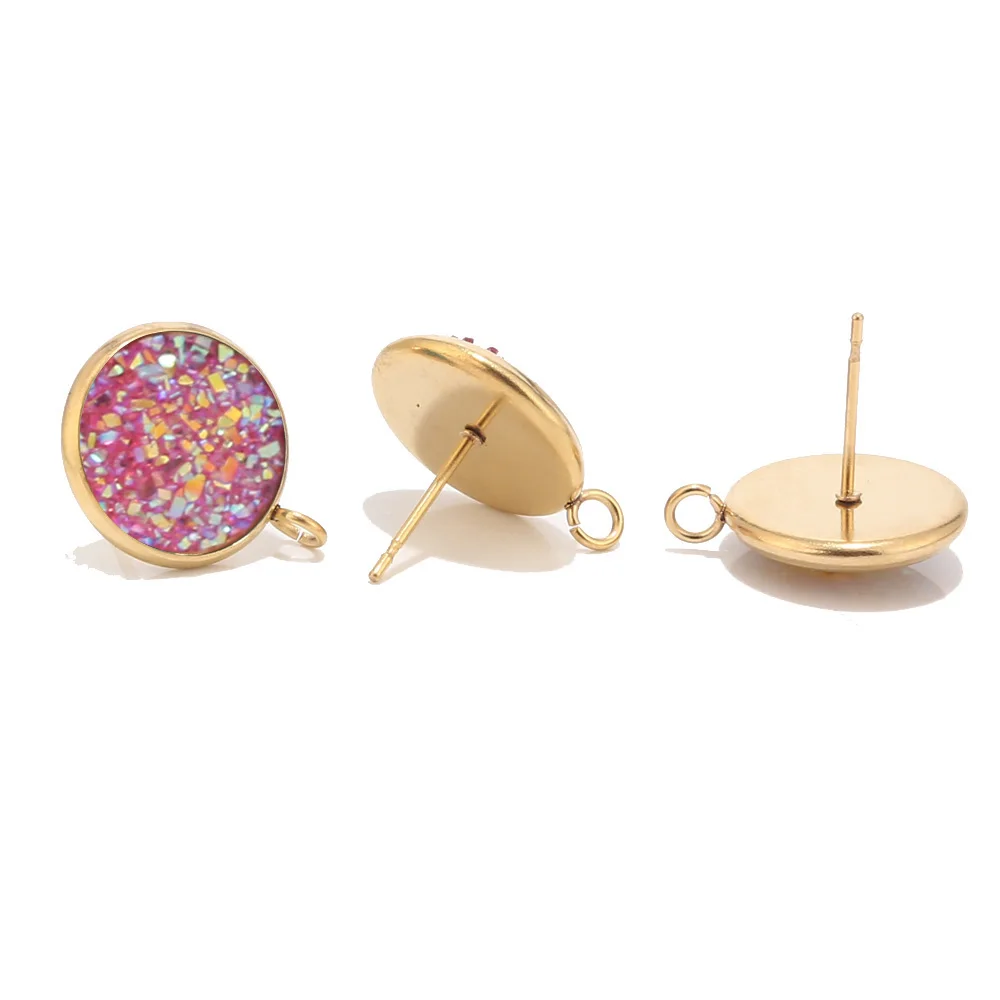 Earring Post 7 40 шт 12 мм из нержавеющей стали смолы друзы Ювелирные серьги по оптовой цене компоненты с петлей золотой тон - Цвет: Earring Post 7