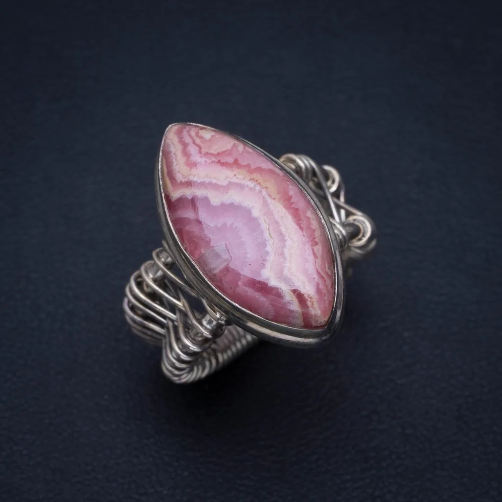 Натуральный Родохрозит ручной работы уникальный кольцо из стерлингового