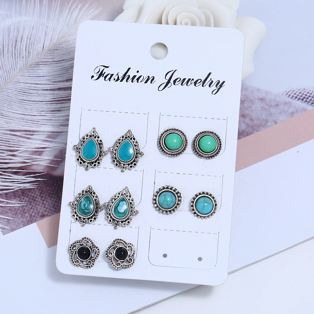 Лимонный ценный богемный винтажный панк этнический Камень Комплект сережек для