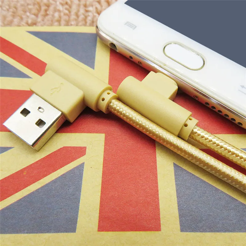 Быстрая зарядка и передача данных нейлоновый Плетеный Micro USB 90 градусов прямой угол 2A кабель для быстрой синхронизации данных и зарядки