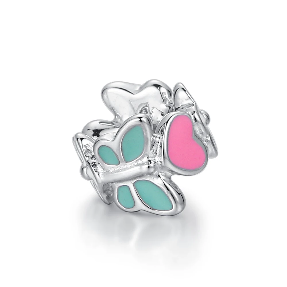 

Silver Charm Bangles Pink Love Heart Butterfly Flower Beads 925 Sterling Silver Charm Bangles DIY Bracelets & Bangles For Women