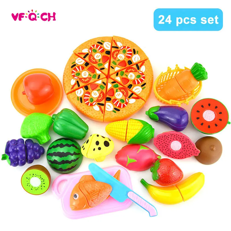 24pcs set 24 шт. овощные игрушки для резки фруктов миниатюрные игрушки для пиццы еда пластик ролевые игры Детский кухонный набор игрушки для детей девочек BS16 - Цвет: 24pcs set
