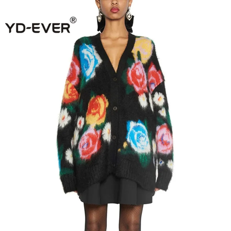 Женский вязаный кардиган оверсайз Свободный с длинным рукавом v-образным вырезом