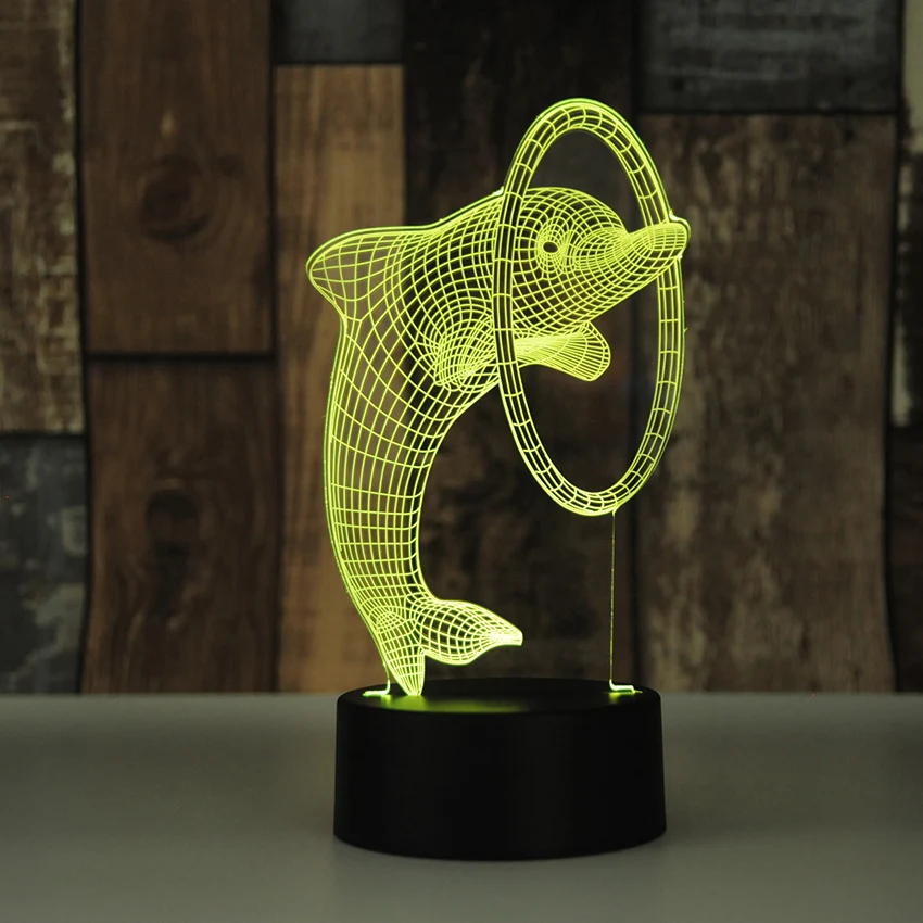 Животное 3D LED USB лампа милый Дельфин прыжки хула обруч Форма многоцветный ночник