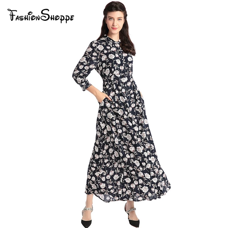Vintage Print Muslim dress women middle east Maxi long Dress female Slim fit shirt dresses japan Malaysia elegant D510 | Тематическая