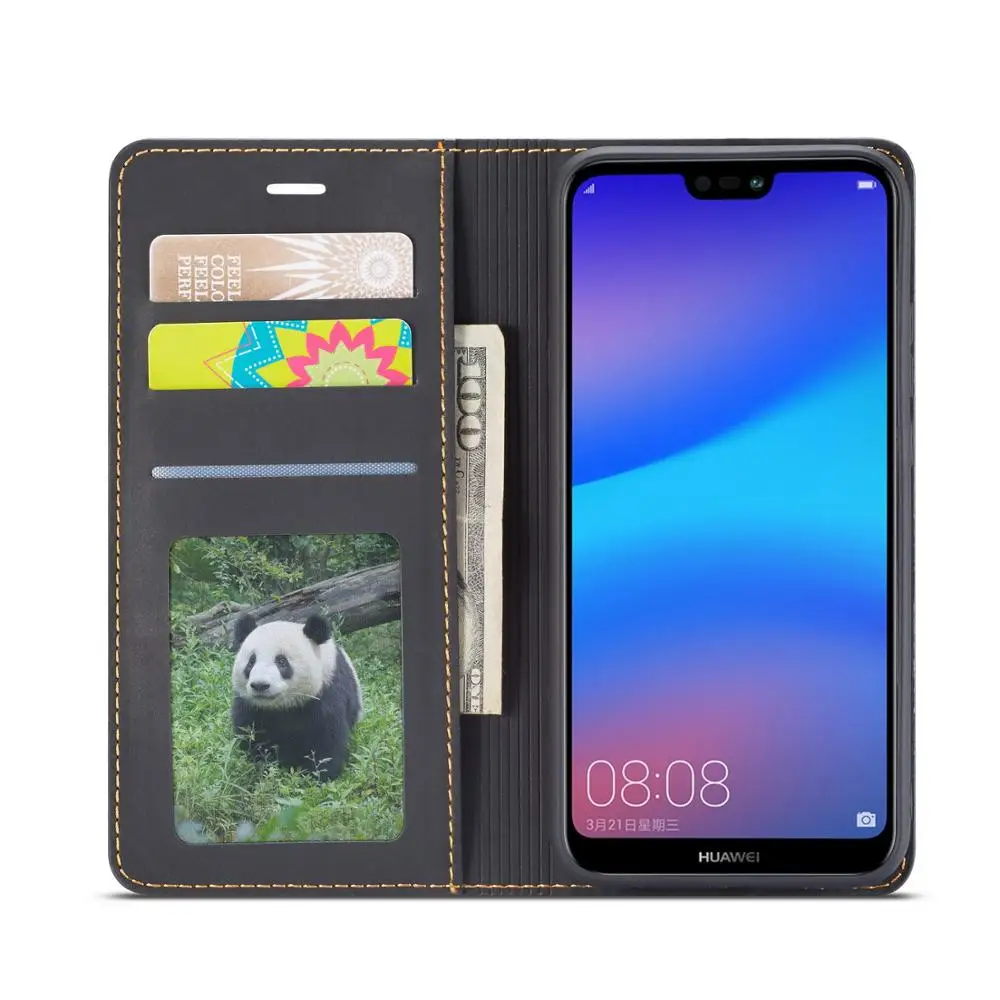 Роскошный деловой кожаный чехол для телефона Huawei P20 Pro с магнитным бумажником Lite