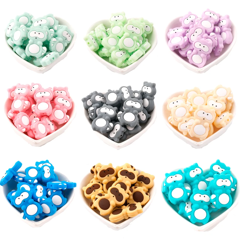 

Let's Make Siilicone Raccoon Beads 10pcs Food Grade Silicone DIY Teething Necklace Baby Gifts Pacifier Clips Accessories Beads