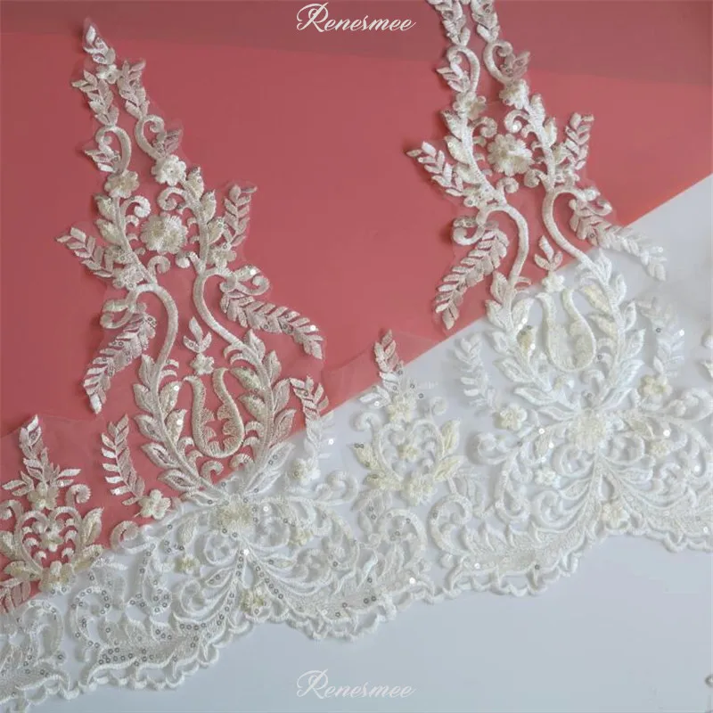 3Yards Ivory mix Champagne Sequins Wide Polyester Embroidery Lace Trim for Bridal Wedding Gown Tail Costume Design 52cm SX307 | Дом и сад