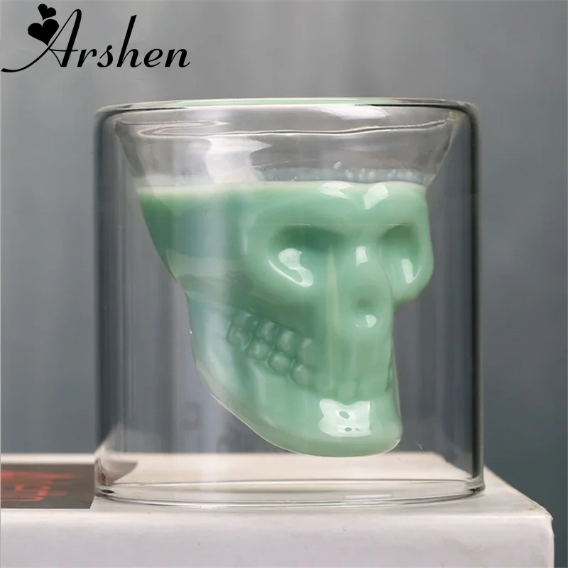 Arshen, креативный, 4 размера, двойная стенка, Череп, кофе, пивная чашка, прозрачное вино, виски, шампанское, коктейли, посуда для напитков, вечерние, подарок