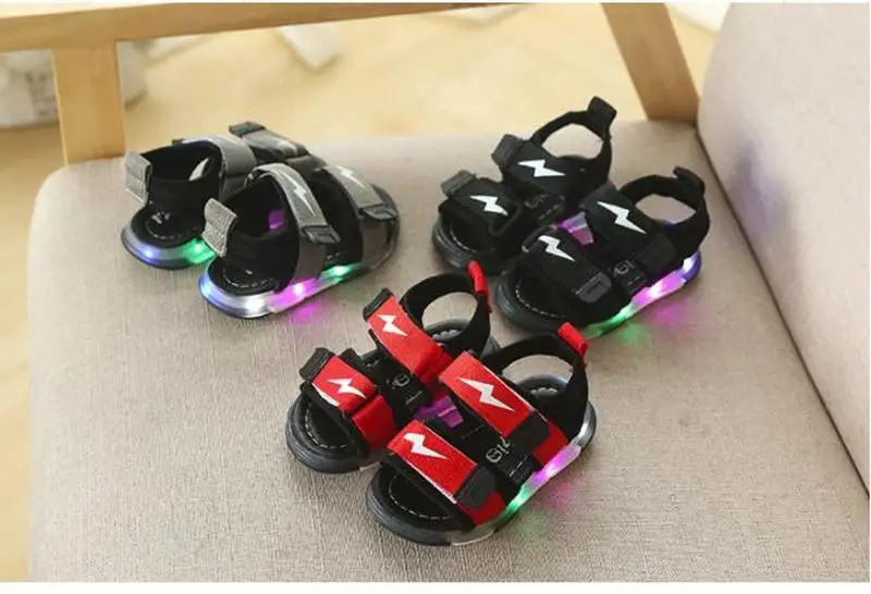 Детские сандалии светильник со шнуровкой Летняя детская обувь с подсветкой