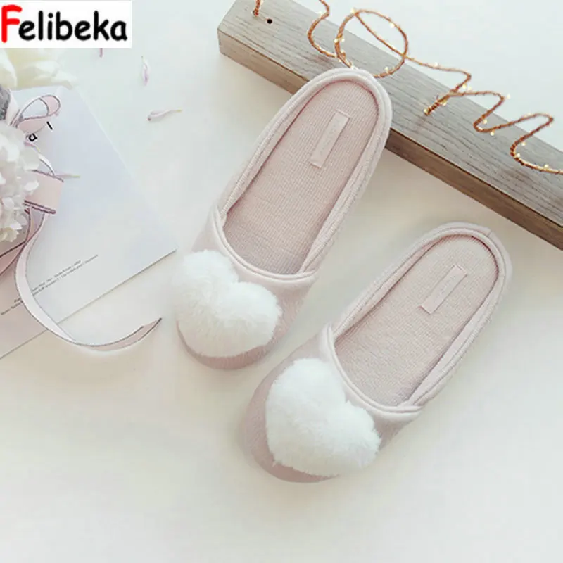 FELIBEKA/Осенняя обувь на толстой подошве из розового хлопка Женские тапочки с
