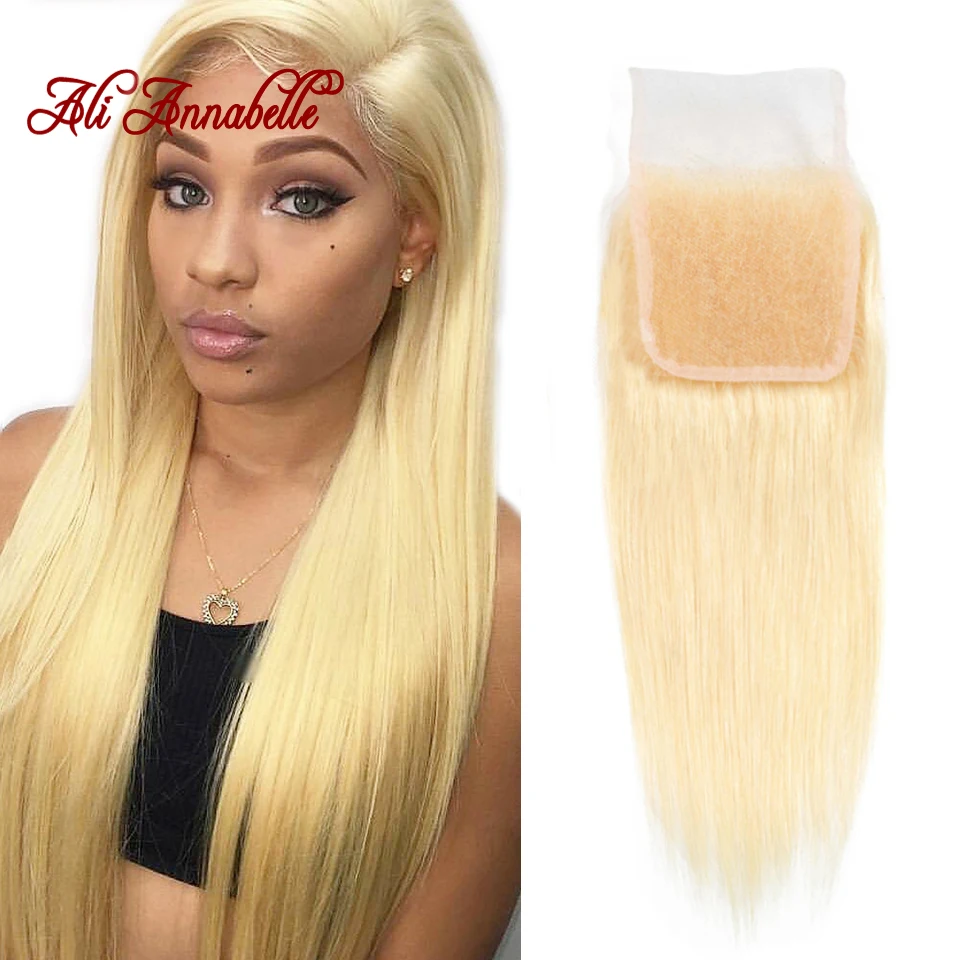 

613 Blonde Brazilian Straight Human Hair Lace Closure 4X4 Swiss Lace Closure 100% Human Hair Remy Hair Weaving Middle/Free Part