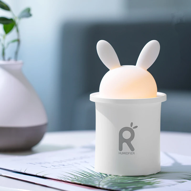 

LED Light Lamp with Ultrasonic Air Humidifier For Baby Cartoon Rabbit 250ML USB Essential Oil Diffuser Car Air Purifier
