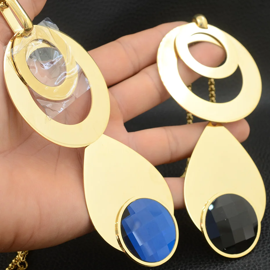 Joyas модный набор украшений из нержавеющей стали ожерелье и круглые большие