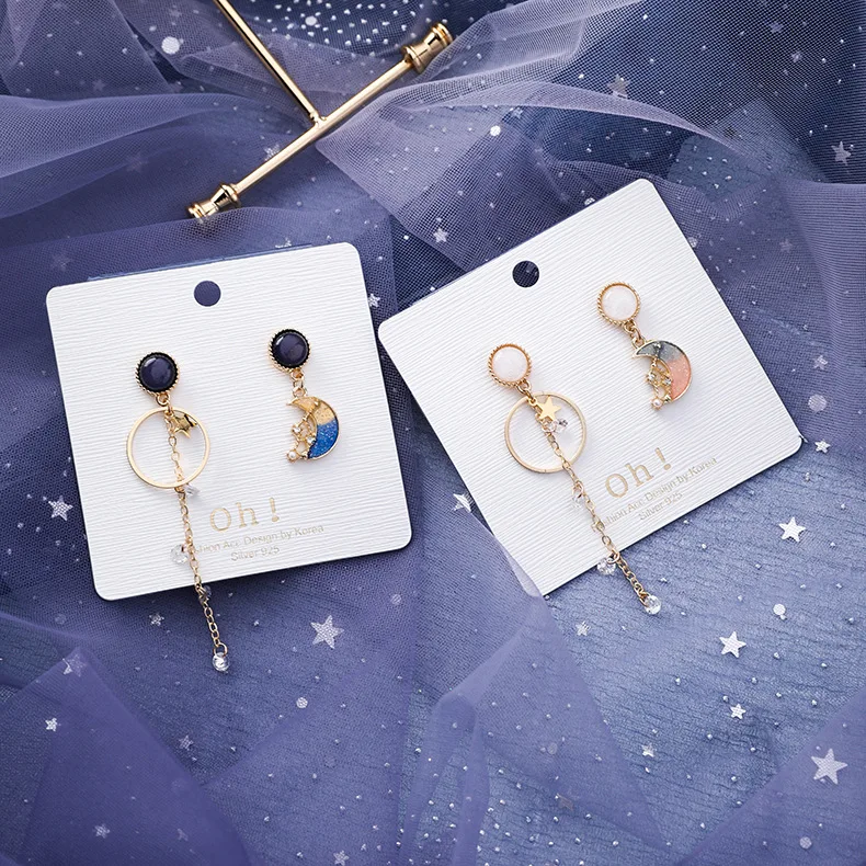 XiaoboACC™Серьги женские Асимметричные из серебра 925 пробы в виде звезды и