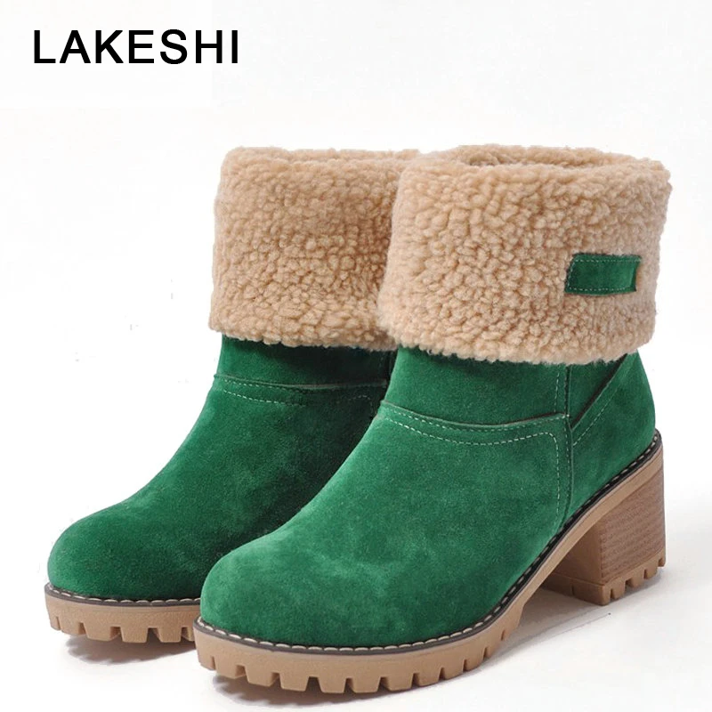 LAKESHI/Брендовые женские ботинки женская зимняя обувь теплые зимние на меху