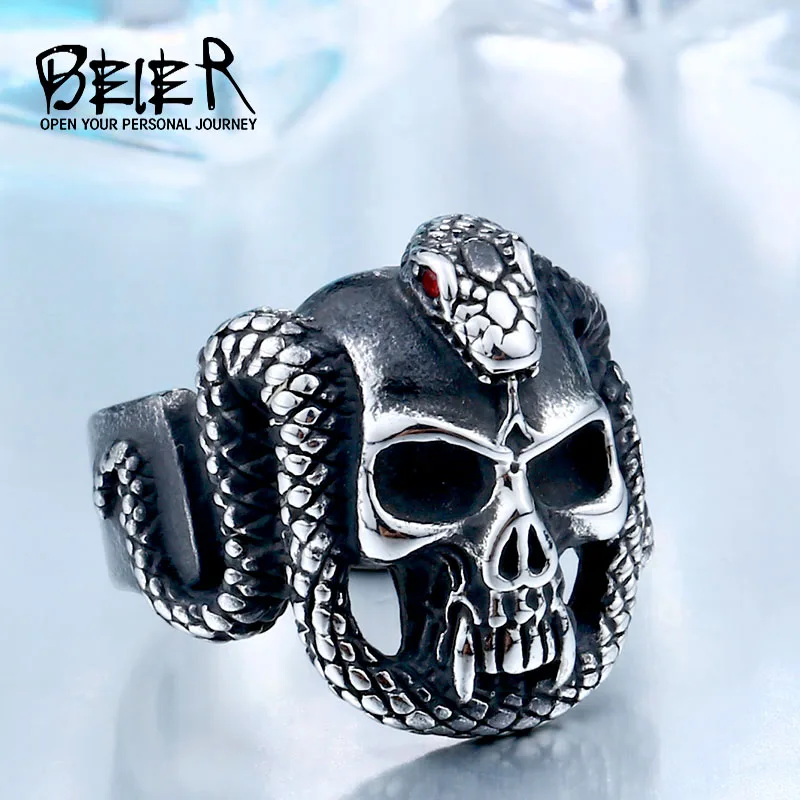 Байер 2017 в стиле ретро из нержавеющей стали Винтаж змея кольцо с красным камнем