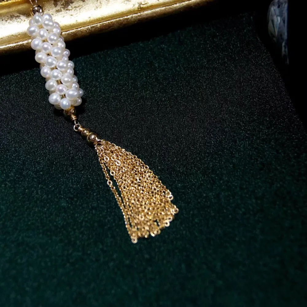 Женские серьги подвески ручной работы ANI золотые с натуральным пресноводным