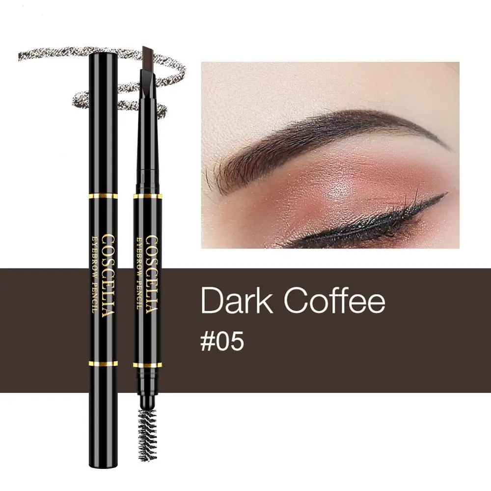 Dark Coffe COSCELIA, 6 цветов, двухсторонний карандаш для бровей, стойкий макияж, ручка для бровей, косметика, легко нарисованный инструмент, карандаш - Цвет: Dark Coffe