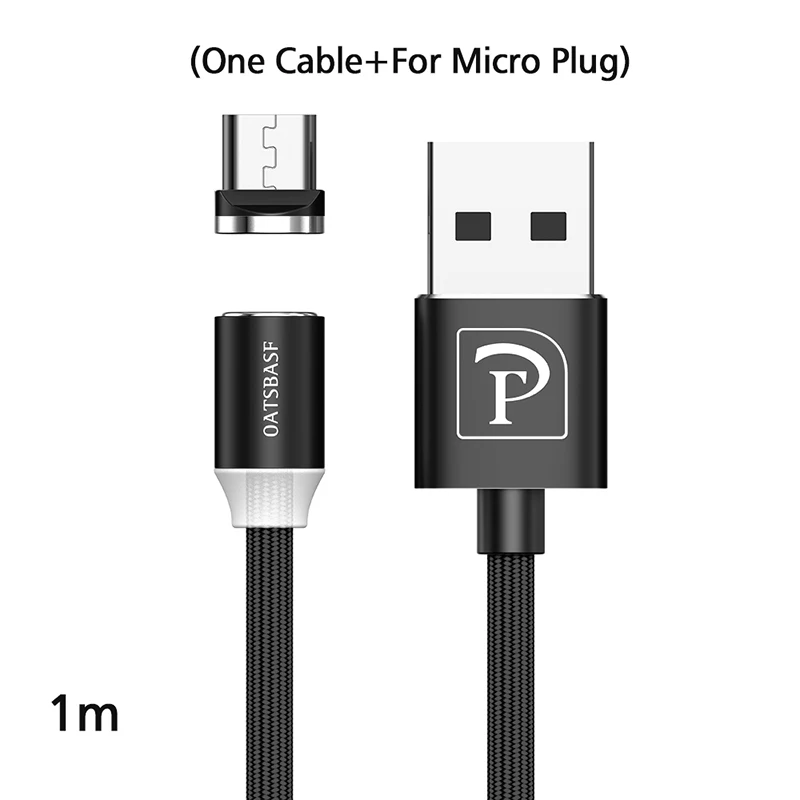Black For Micro Oatsbasf Магнитный USB кабель для iPhone Micro USB кабель USB C магнит зарядное устройство нейлоновый кабель для redmi note 7 huawei p30 - Цвет: Black For Micro