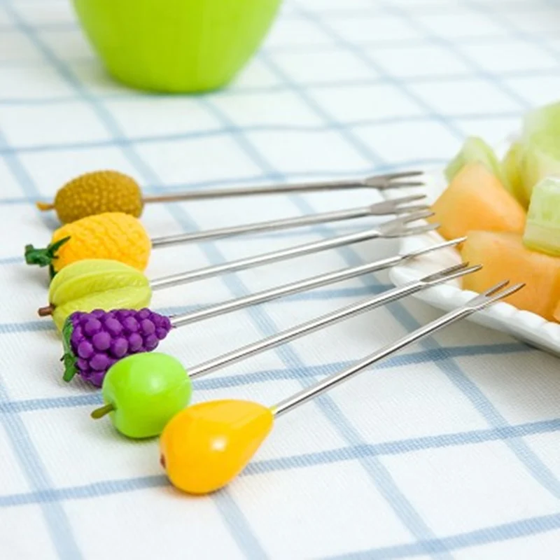 6 шт./компл. мини вилки из нержавеющей стали для фруктов салата десерта торта