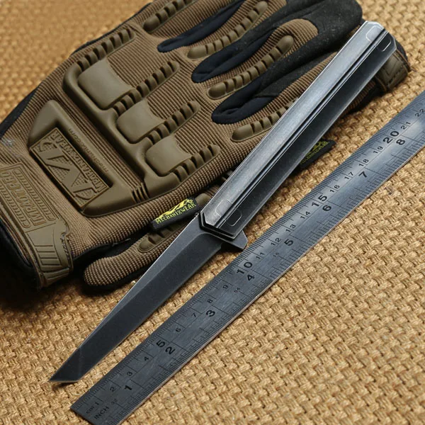 Tanto blade DICORIA QM Qwaiken M390 лезвие Тактический шарикоподшипник Флиппер складной нож TC4 титановая ручка походные уличные Ножи EDC инструменты - Цвет: Tanto blade