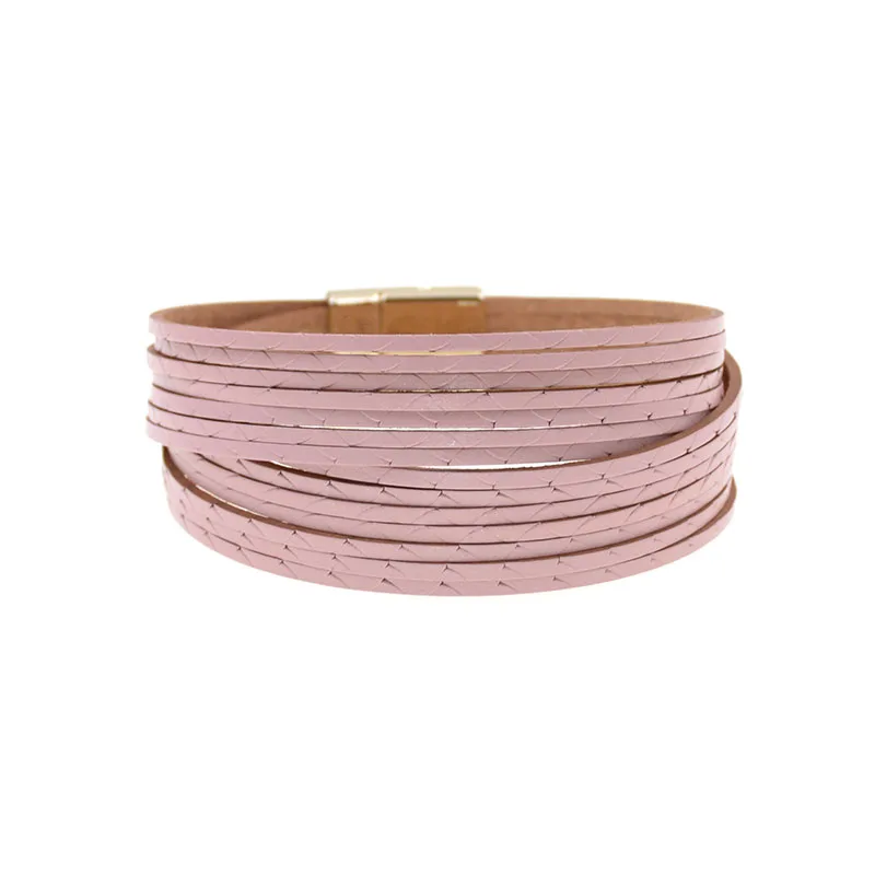 pink WELLMORE 12 цветов модные золотые кожаные браслеты с шармами для женщин и мужчин браслеты для пар модные ювелирные изделия - Окраска металла: pink