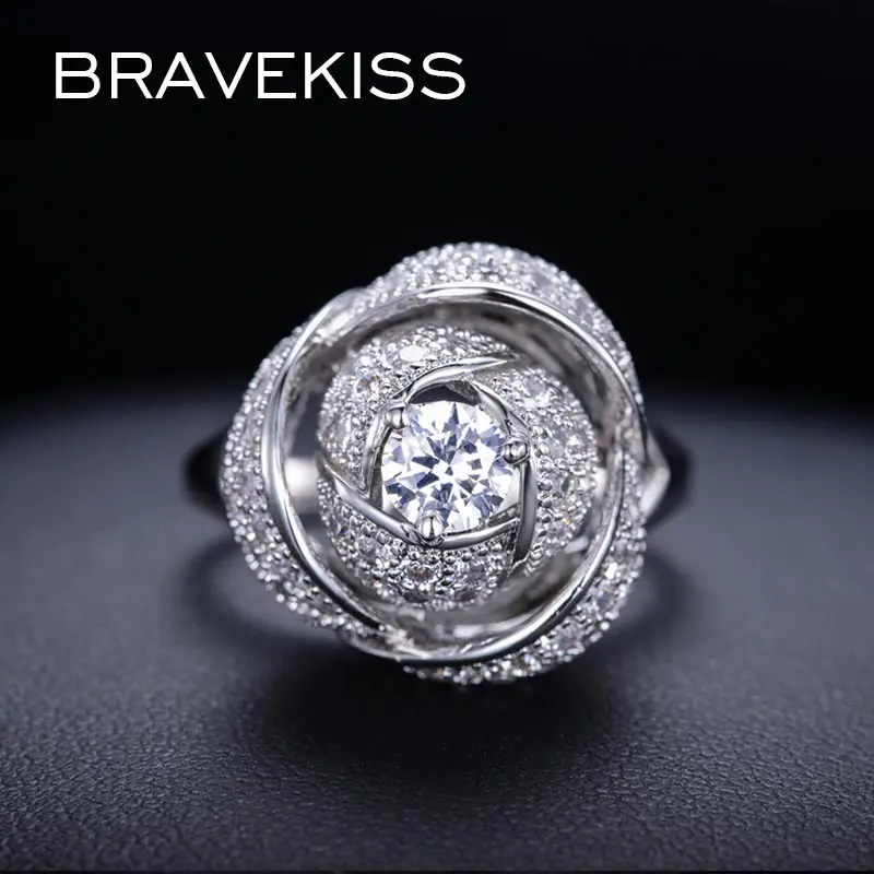 BRAVEKISS Модное Новое Стильное женское кольцо родиевый цвет розовый цветок с 5 мм 0.5ct