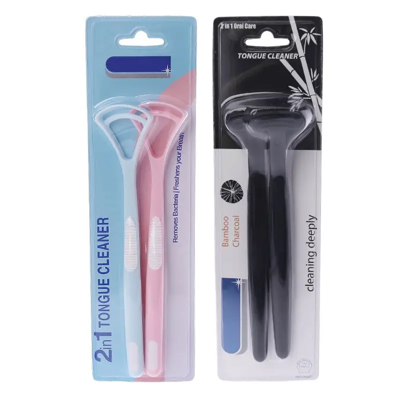 2x Пластик язык Очиститель скребок для ухода за зубами гигиена полости рта