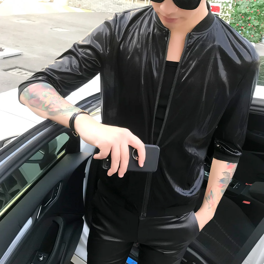 Лето защита от солнца Костюмы куртки Для мужчин Slim Fit Повседневное половина рукав