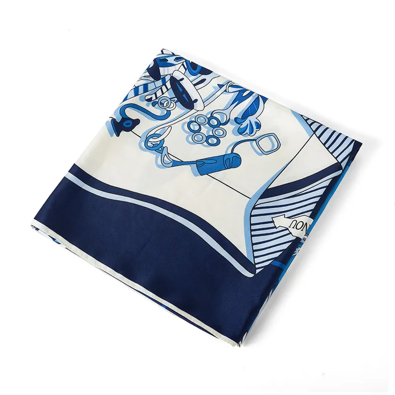130cm New Brand Woman Scarf Shawl 100% Twill Silk Square Chain Print Bandana Headband Hijab Scarves &amp Wraps |