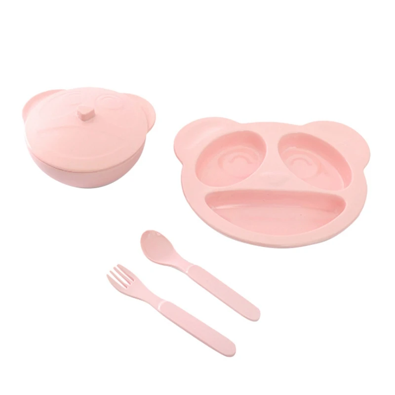 Baby Bowl Food Container Eating Learning Dishes Spoon Fork with Lids Set Organizer Cute Children Tableware | Мать и ребенок