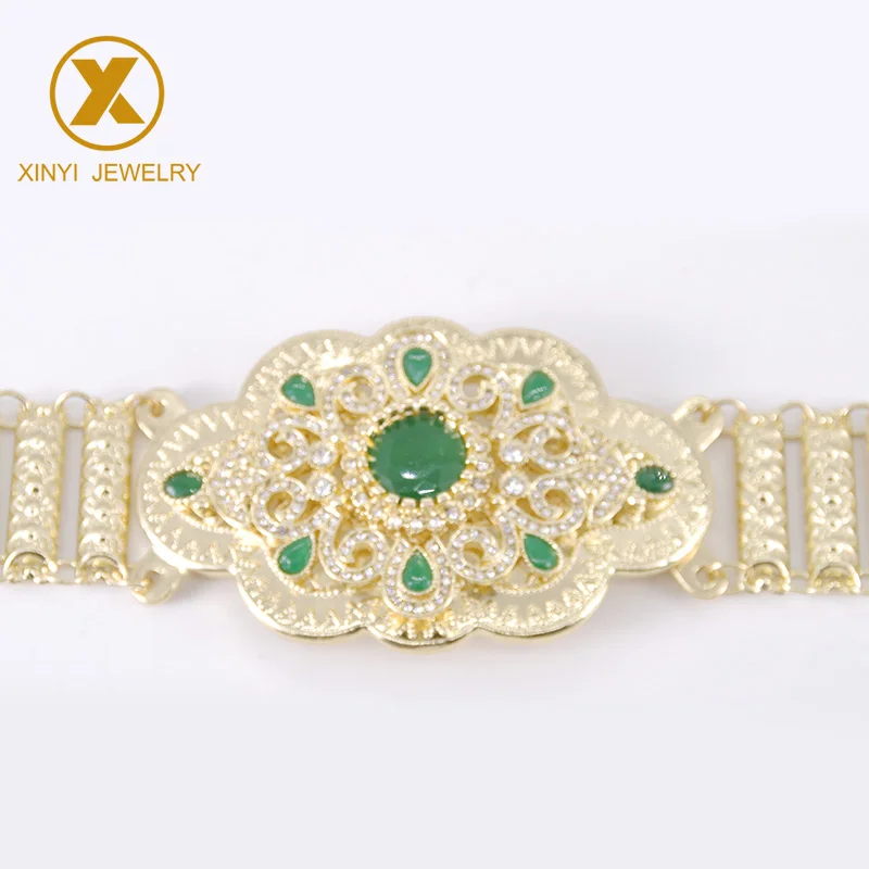 Gold green Винтажная Русская женская позолоченная цепочка на талию, кристальная цепочка на живот, свадебная церемония, вечеринка, модный пояс, металлический пояс для девушек - Цвет: Gold green