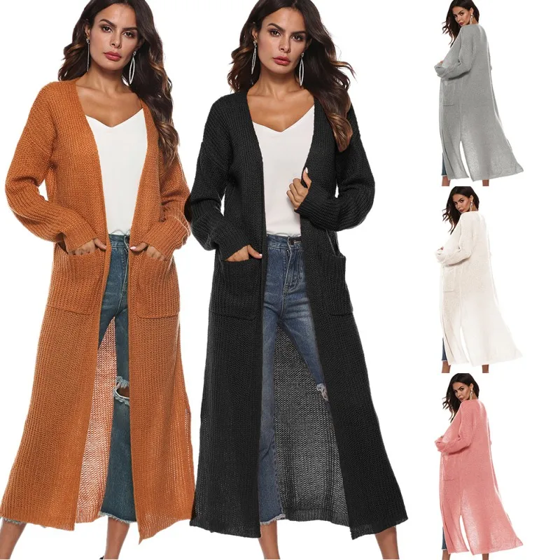 

New European Women Long Cardigan Plus Size Thick Kimono Long Sleeve Sweater Loose Asymmetrical Hem Women Outerwear Black Gray