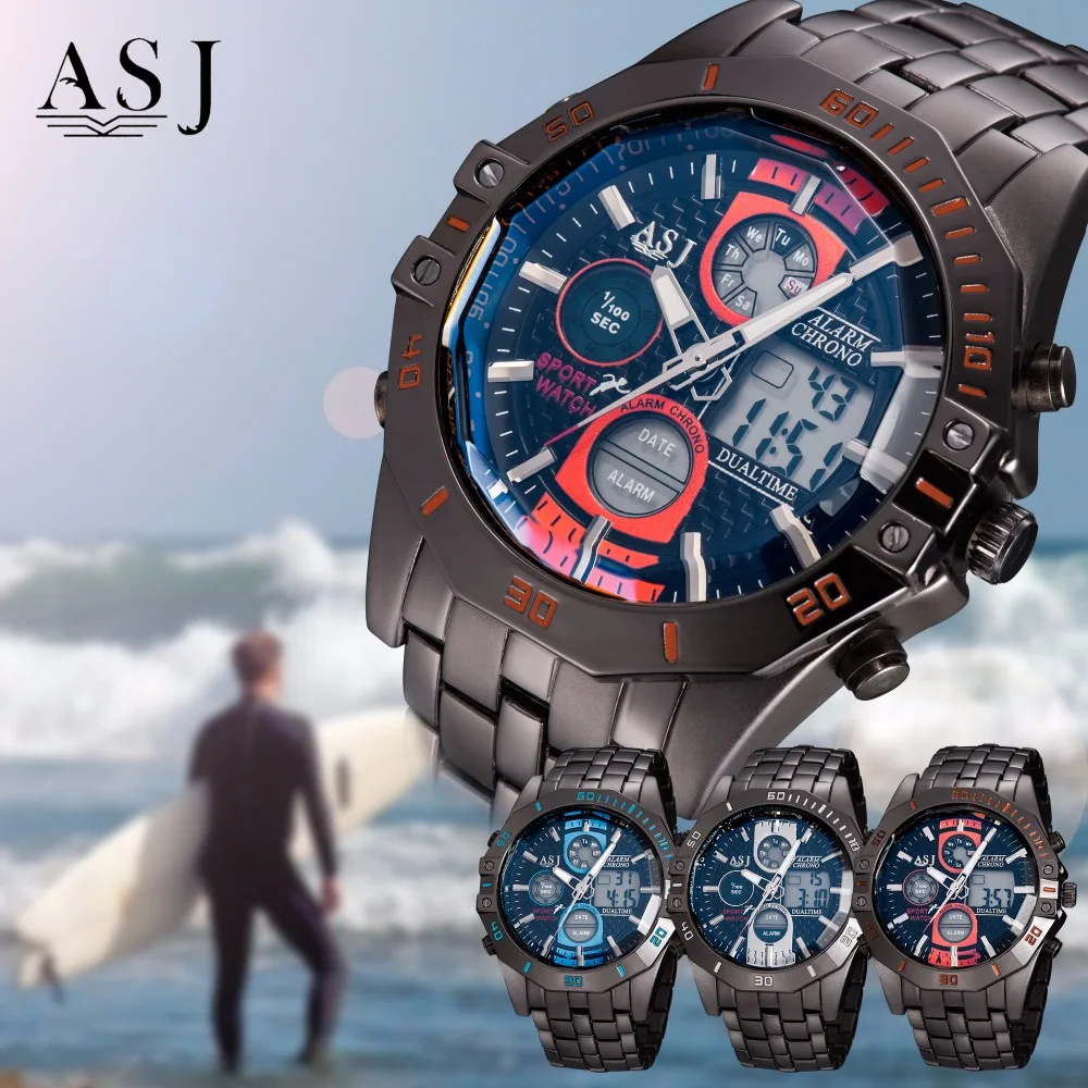 ASJ Мужские Цифровые светодиодный спортивные часы с двойным дисплеем лучший бренд