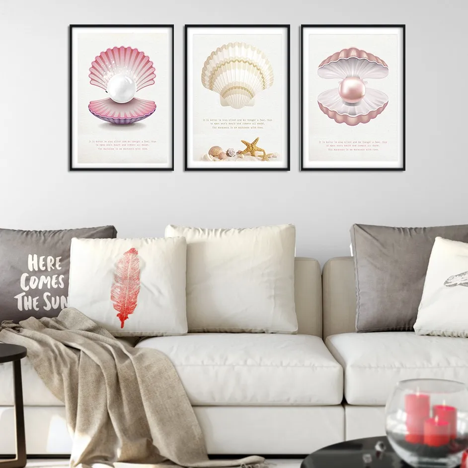 Нордические квадросы Картун Ракушки и жемчуг Декоративная живопись Настенные картины для гостиной Холст плакаты и печати.