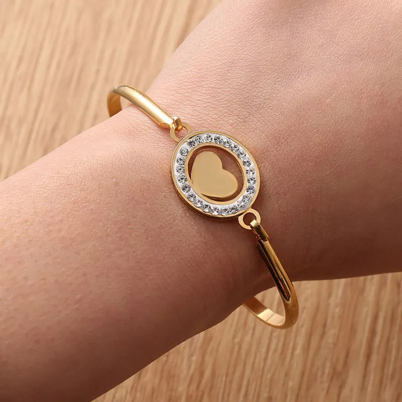 Модные браслеты-манжеты ISINYEE с хрустальным сердцем для женщин модные ювелирные