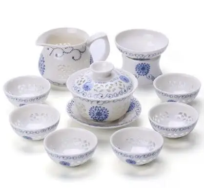 Чайный набор из сине белого фарфора изысканный чайный чайная чашка керамический