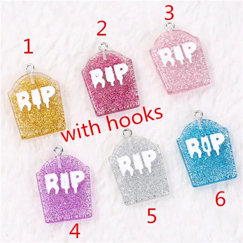 silver hook 30 шт. 29*20 мм RIP Gravestone Flatback Смола декодер Кабошоны для скрапбукинга волос Лук Ремесла Изготовление украшений DIY - Цвет: silver hook
