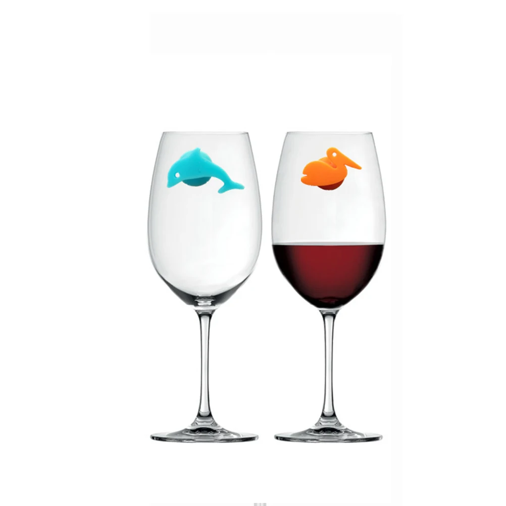 12pcs Silicone Marine Animals Wine Glass Marker Creative Drinking Cup Identifier Party Cup Sign(Mixed Colors