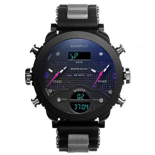 BOAMIGO, 3 часовых пояса, военные часы, мужские спортивные часы, для мужчин, известный бренд, светодиодный, цифровые часы, мужские часы, кварцевые наручные часы, подарок - Цвет: red