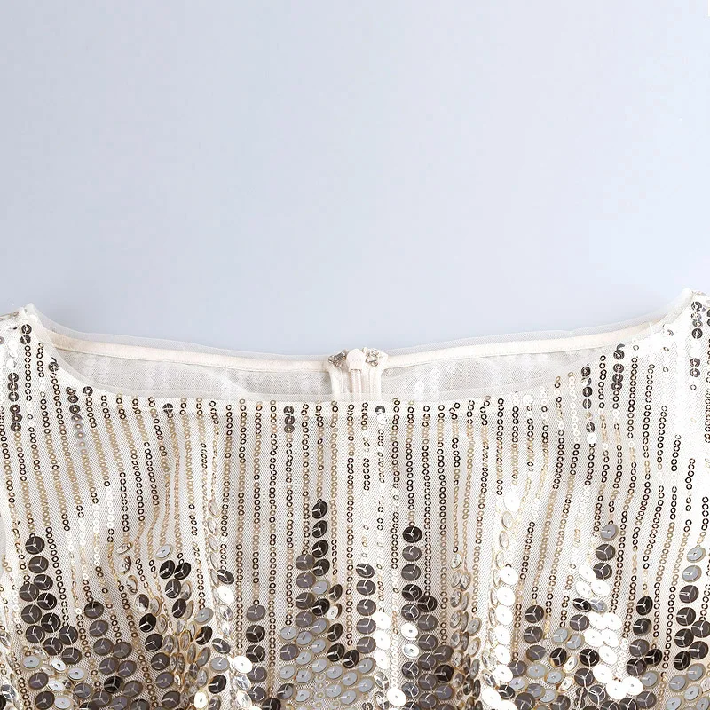 Женское облегающее платье-карандаш без рукавов с круглым вырезом блестками и