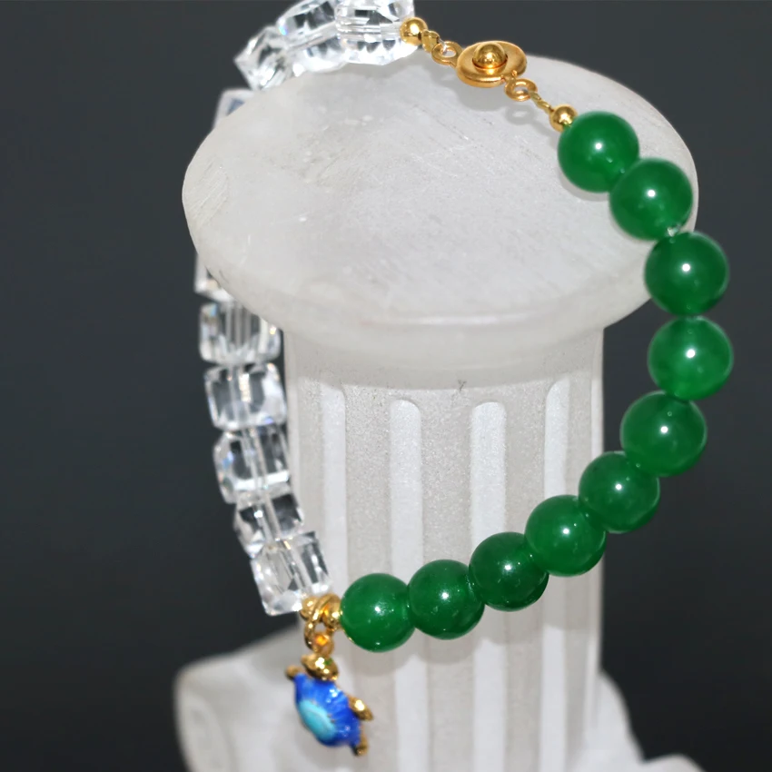 Богемия Стиль зеленый синий 8 мм натуральный камень нефрит Халцедон Круглые Бусы