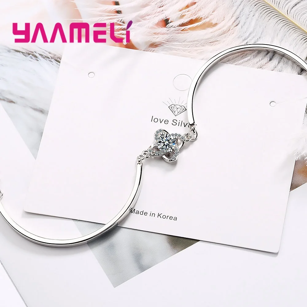 New Arrival Woman Factory Price Novel Design Style Flower Appearance 925 Sterling Silver Bangle Shiny Crystal Jewelry For Girls | Украшения