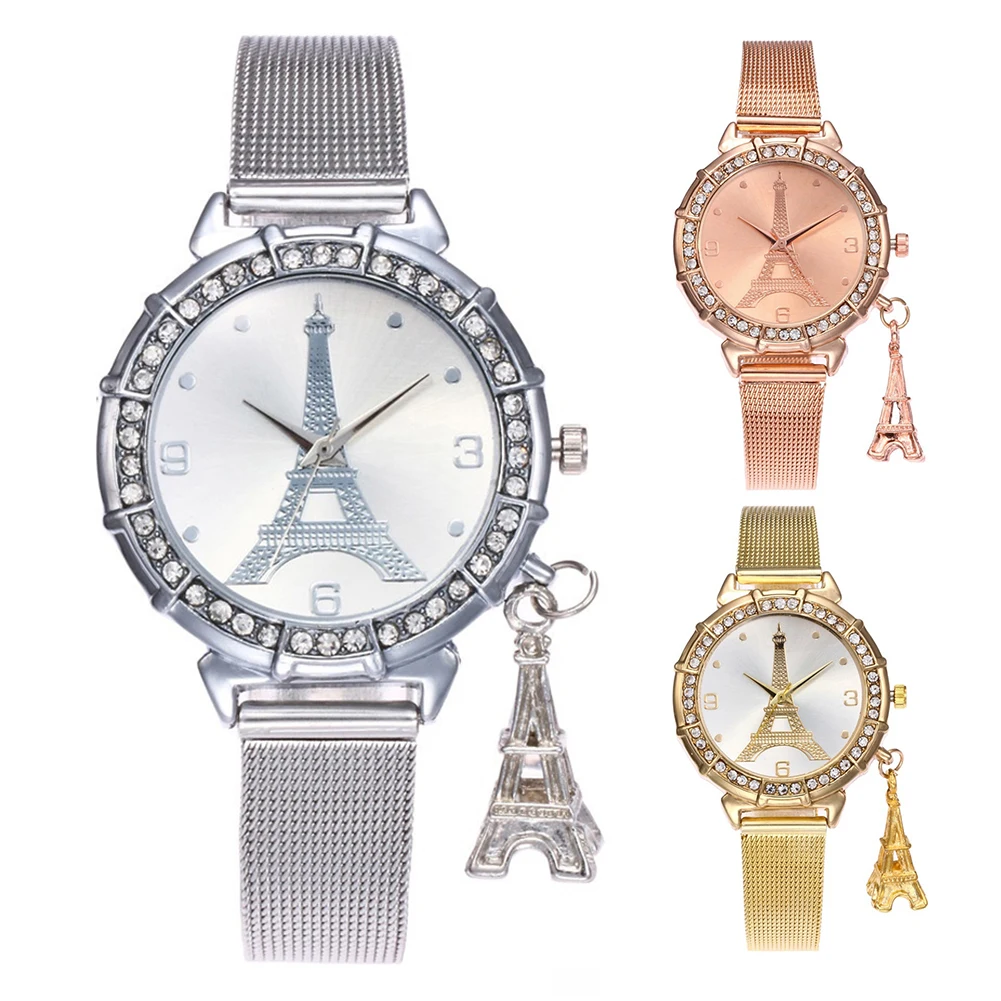 

Fashion Women Eiffel Tower Pendant Wristwatch Alloy Strap Quartz Wrist Watch