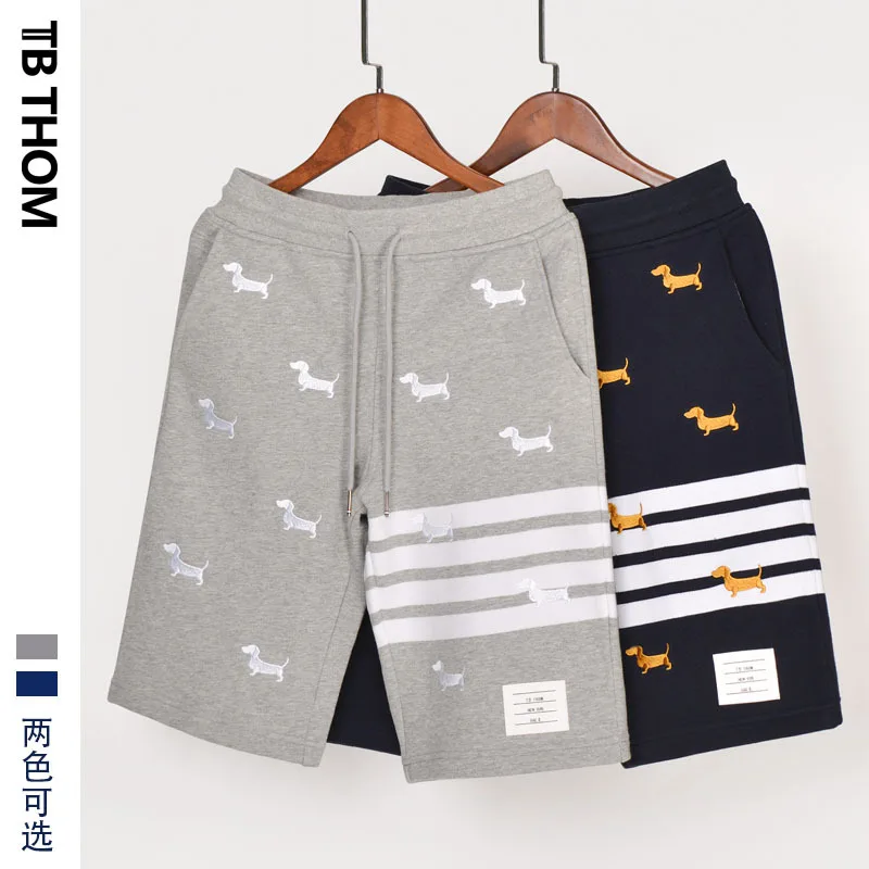 2019 TB THOM men's dog embroidery casual shorts fashion dyed summer men cotton sport short pants male gray blue | Мужская одежда