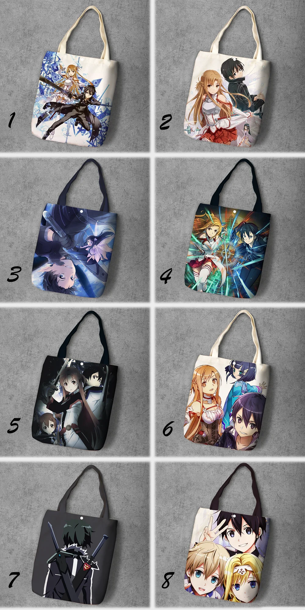 

Sword Art Online Cartoon Printed Recycle Canvas Shopping Bag Large Capacity Customize Tote Fashion Ladies Casual Shoulder Bags