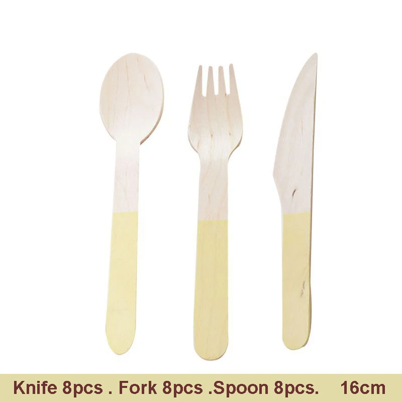 a set 24pcs yellow 24 шт./компл. Одноразовые деревянные столовые приборы вилки ножи и ложки из натурального дерева столовые приборы для пикника Экологичные Портативный дорожный костюм - Цвет: a set 24pcs yellow