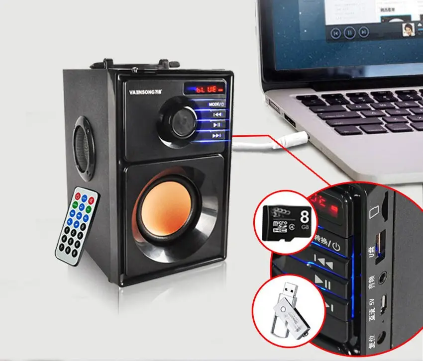 10 Вт HiFi 2,1 стерео Bluetooth динамик портативный деревянный пульт дистанционного управления сабвуфер FM Радио Mp3 Воспроизведение супер бас громкий динамик Компьютер